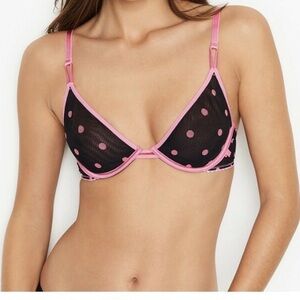 Victoria's Secret Black and Pink Polka Dot Bralette